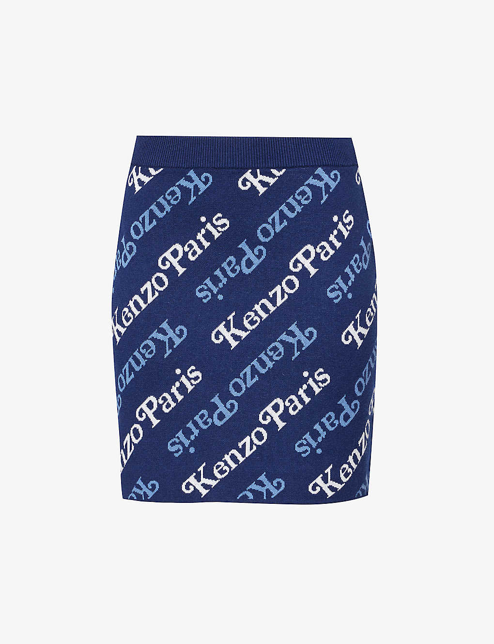 Shop Kenzo Women's Midnight Blue X Verdy Brand-print Cotton-blend Mini Skirt