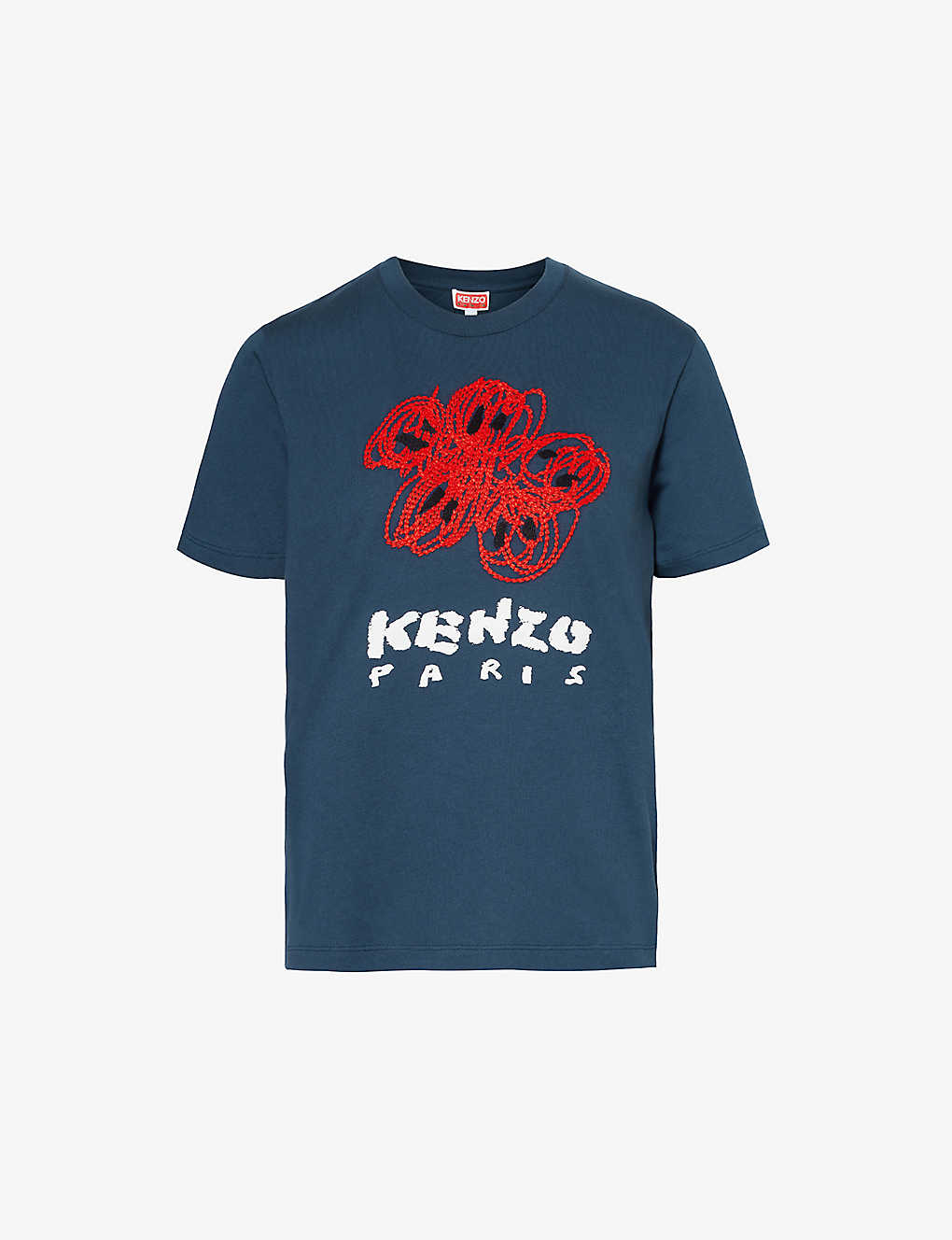 Kenzo Womens Midnight Blue Varsity Logo-embroidered Cotton-jersey T-shirt