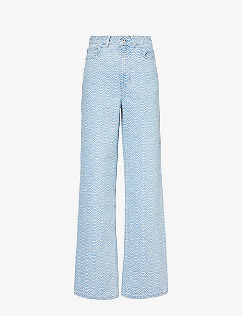 KENZO: Seigaiha Ayame straight-leg mid-rise printed jeans