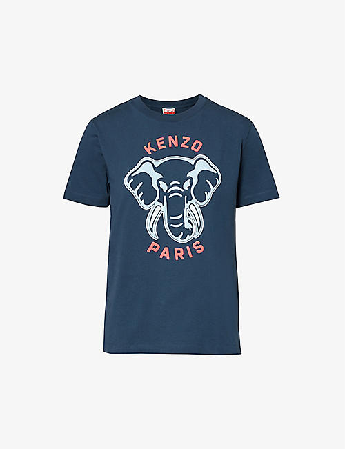 KENZO：大象图案印花常规版型平纹针织棉 T 恤