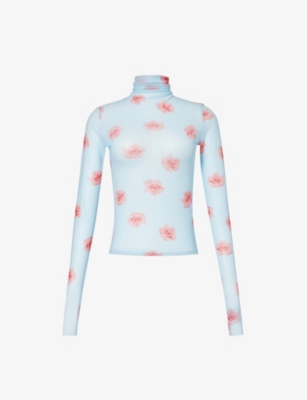 KENZO: Rose-pattern slim-fit mesh top