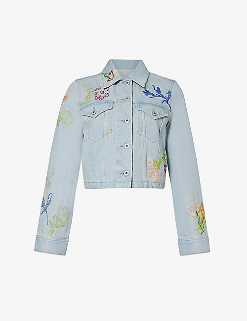 KENZO: Floral-embroidered chest-pocket denim jacket