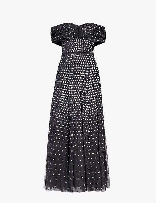 NEEDLE AND THREAD: Grace sequin-embellished recycled-polyester maxi dress
