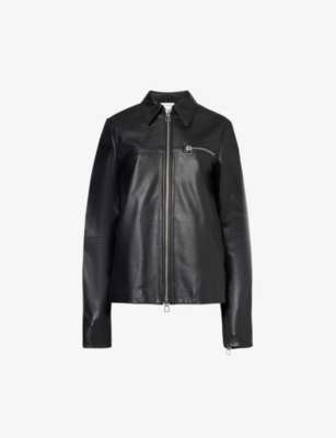 SPORTMAX: Spread-collar zip-pocket leather jacket