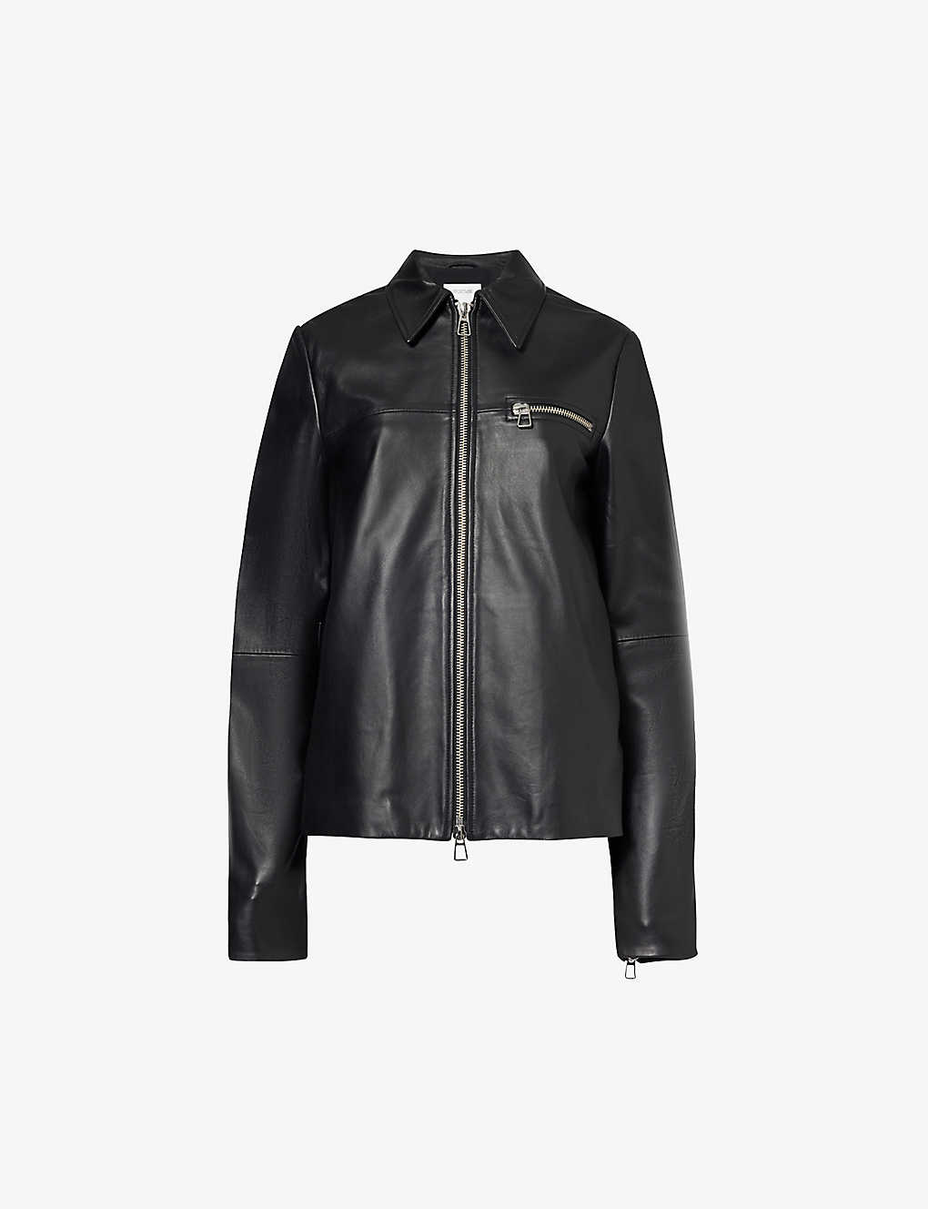 Shop Sportmax Spread-collar Zip-pocket Leather Jacket In Black