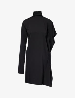 Shop Sportmax Women's Black Circolo Asymmetric Stretch-silk Midi Dress