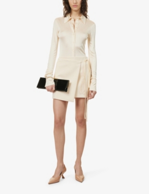 Sportmax Genny Wrap-around Stretch-wool Mini Skirt In Vanilla