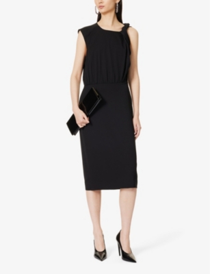 Shop Sportmax Womens Black Asymmetric Stretch-silk Midi Dress