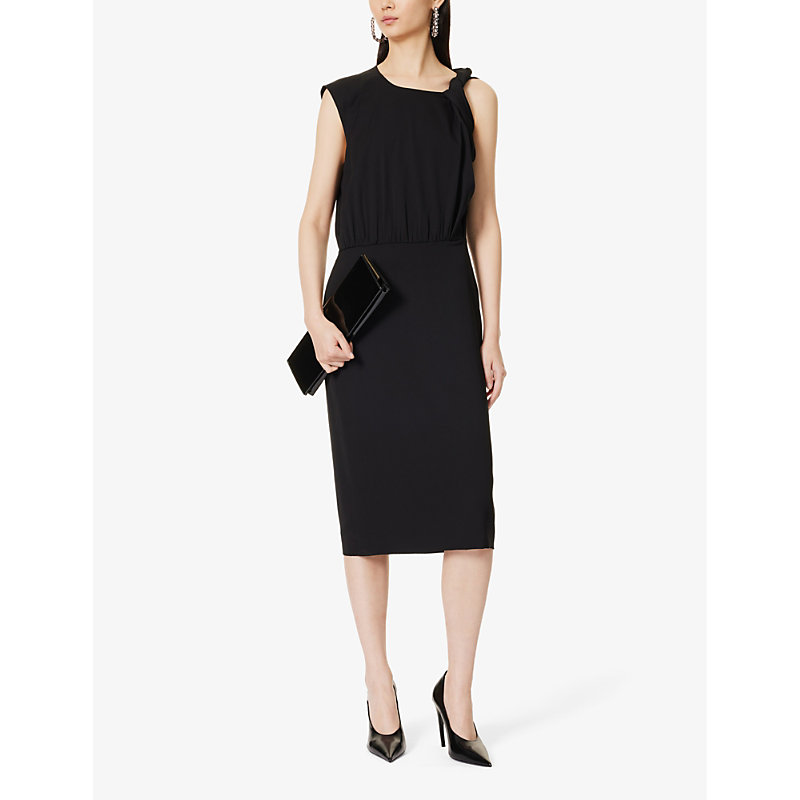 Shop Sportmax Women's Black Asymmetric Stretch-silk Midi Dress