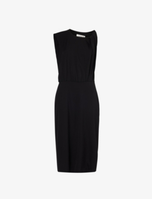 Shop Sportmax Womens Black Asymmetric Stretch-silk Midi Dress