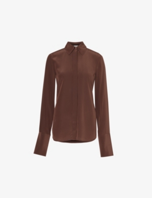 Shop Sportmax Women's Cocoa Lelia Curved-hem Silk Shirt