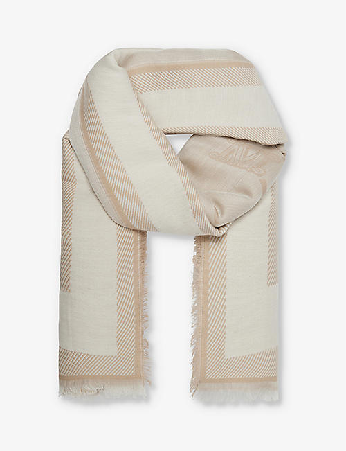 MAX MARA: Logo-print frayed-trims wool-blend scarf