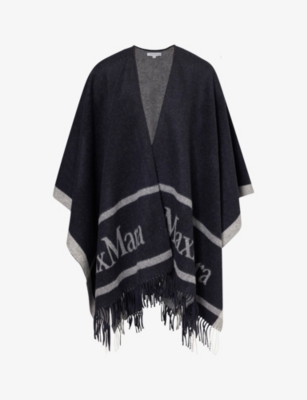 Max Mara Jacquard Logo-decorated Wool Cloak In Ultramarine