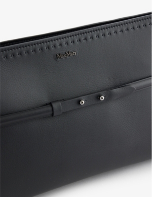 Shop Max Mara Archetipo Logo-embellished Leather Clutch Bag In Black