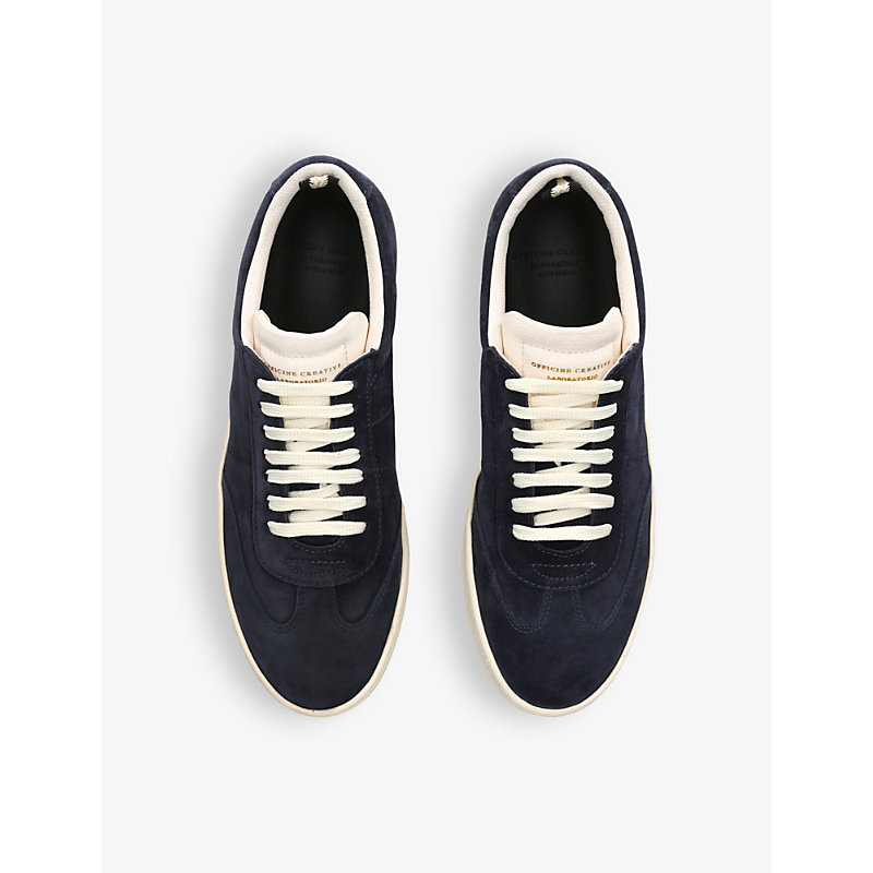 Shop Officine Creative Men's Navy Kombi Logo-embossed Suede And Leather Low-top Trainers