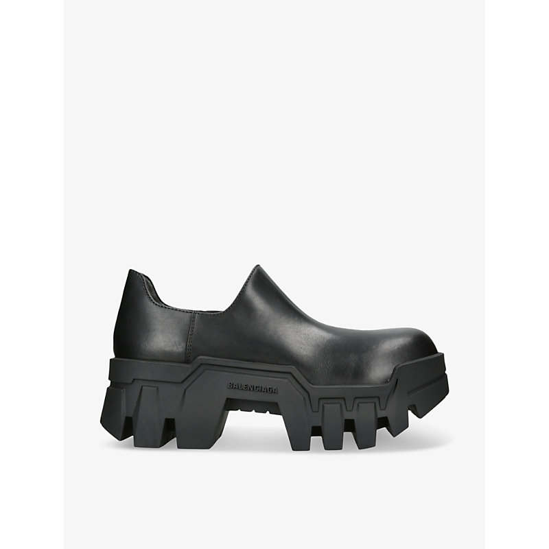 Balenciaga Mens Black Bulldozer Lug-sole Leather Derby Shoes