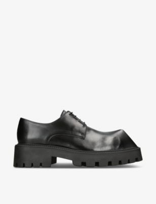 Balenciaga Rhino Square-toe Leather Derby Shoes In Black/comb