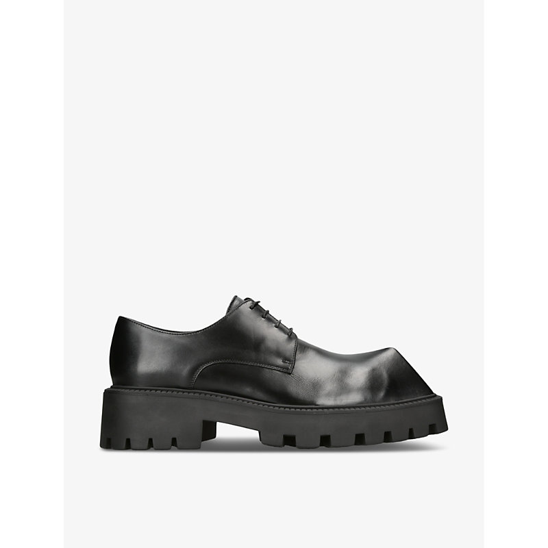 Shop Balenciaga Men's Black/comb Rhino Chunky-sole Leather Derby Shoes