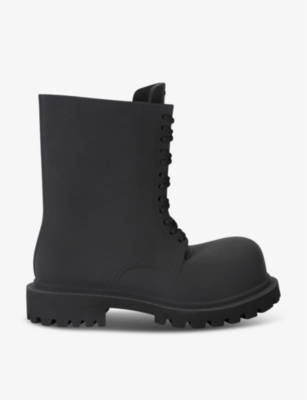 Shop Balenciaga Steroid Logo-embossed Woven Boots In Black