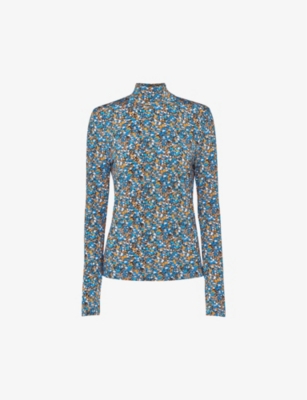 WHISTLES: Ditsy-floral high-neck stretch-woven top