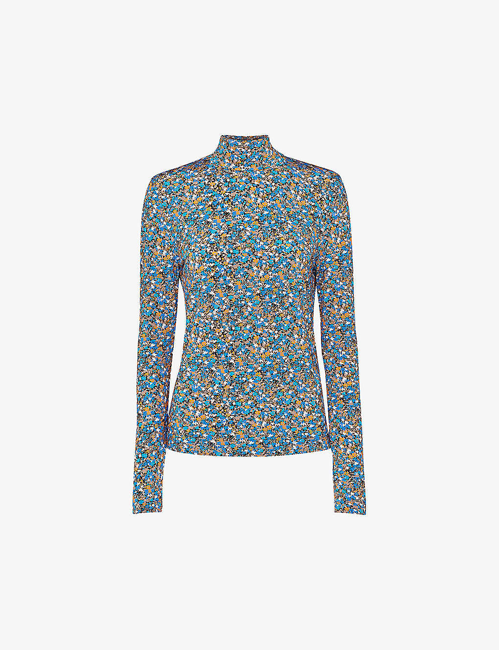 Whistles Ditsy-floral High-neck Stretch-woven Top In Multi-coloured