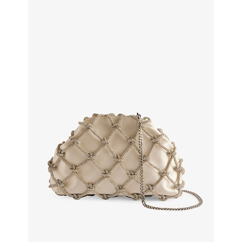 Shop Ted Baker Ivory Kylar Crystal And Faux-leather Clutch Bag