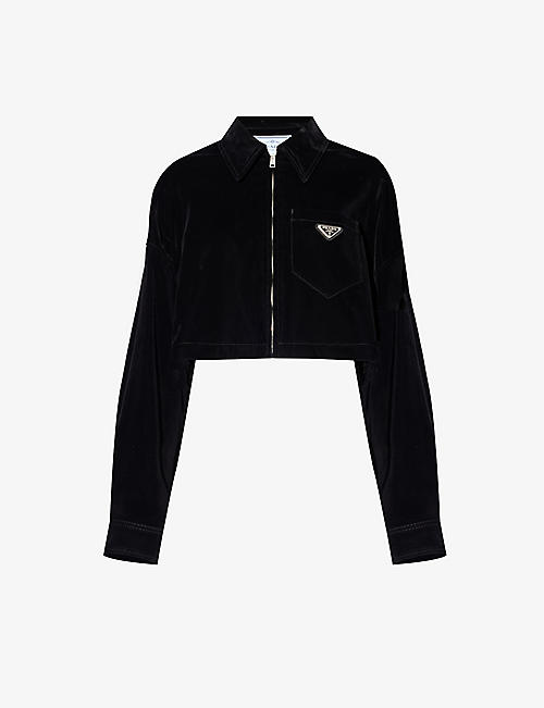 PRADA: Brand-plaque zipped cotton-blend jacket