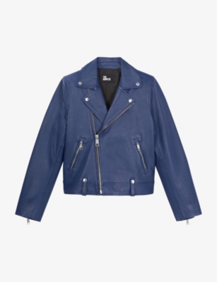 The Kooples Leather Biker Jacket In Blue