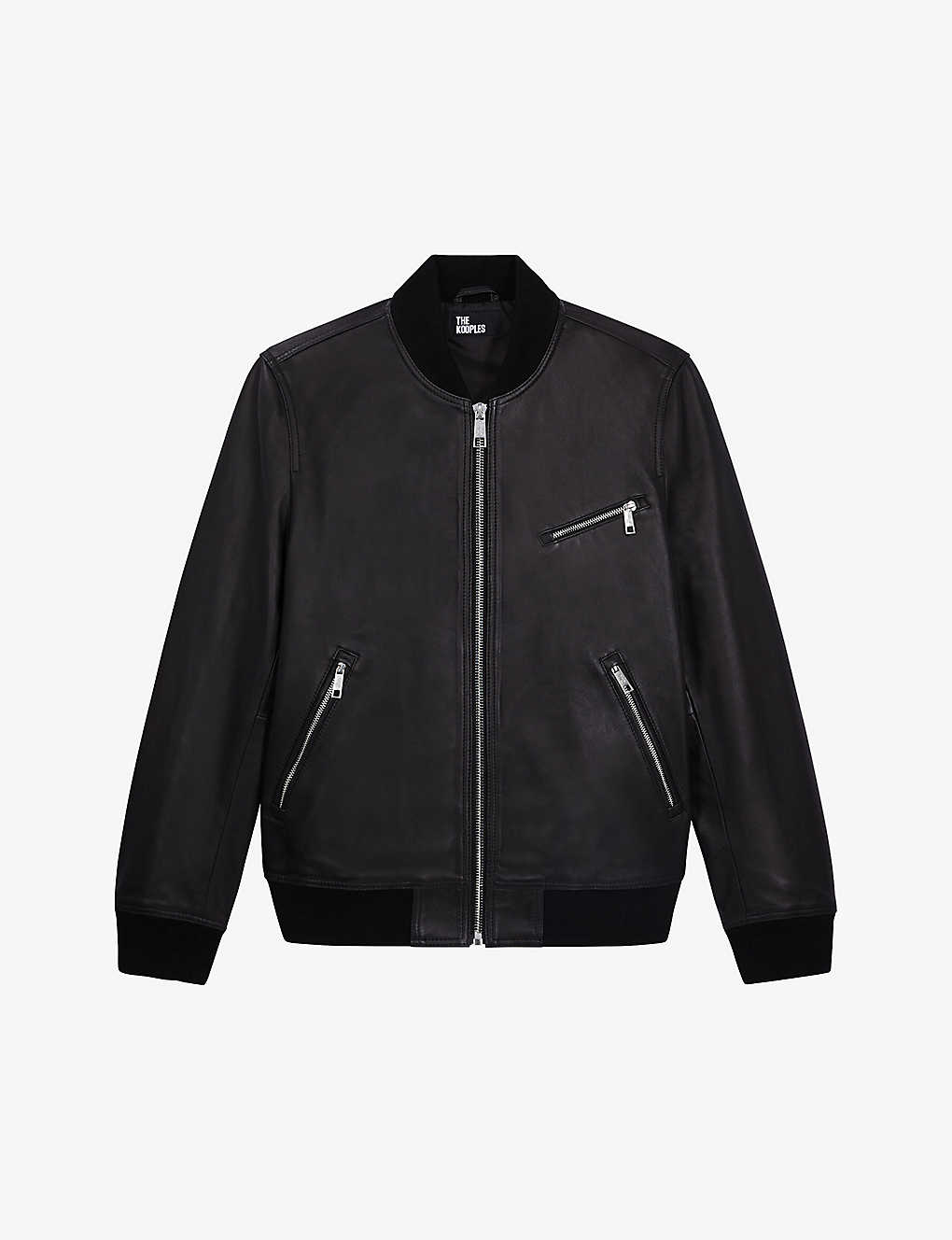 The Kooples Mens Black Regular-fit Ribbed-trims Leather Jacket