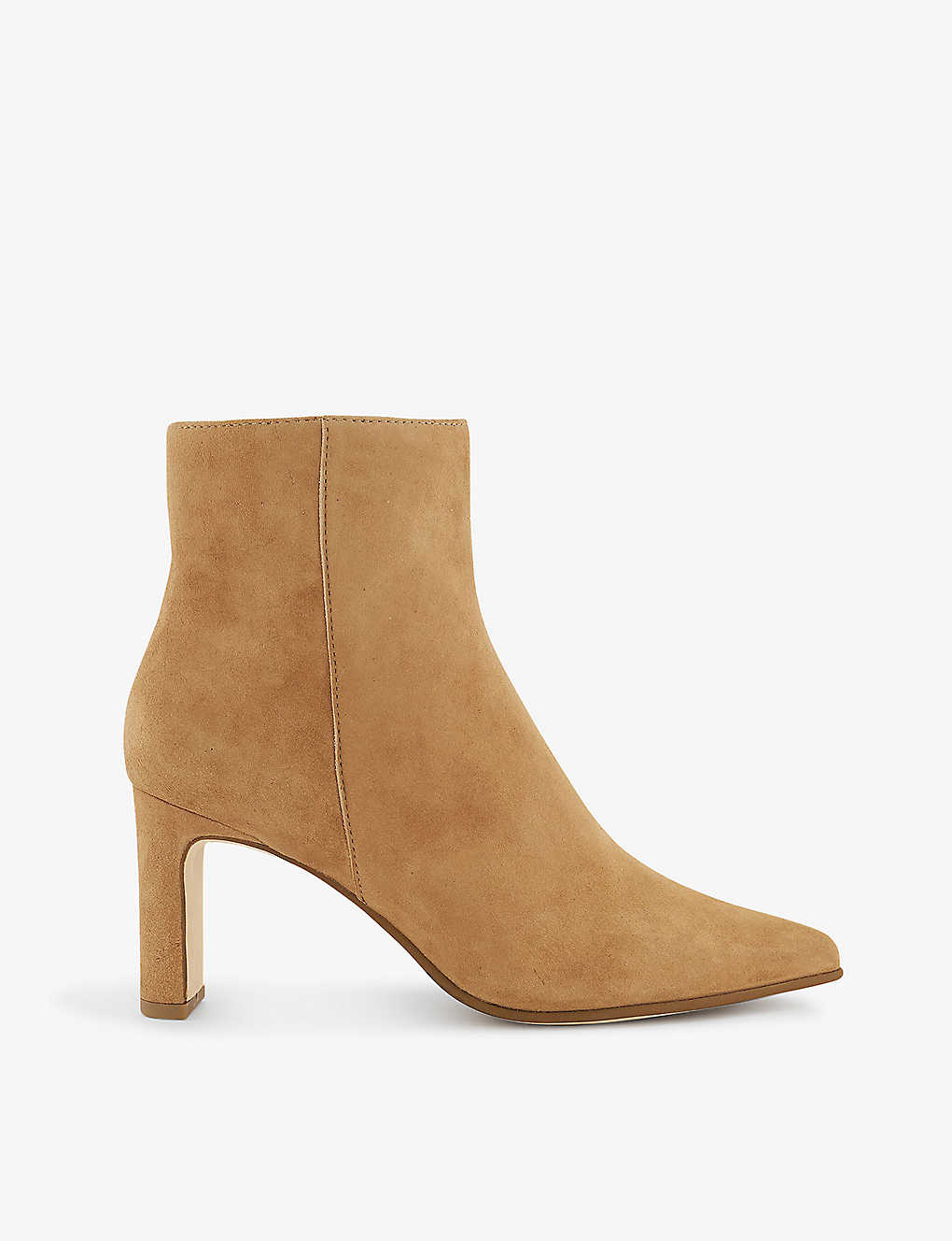 Dune Womens Camel-suede Ottaly Tonal-stitch Suede Heeled Ankle Boots