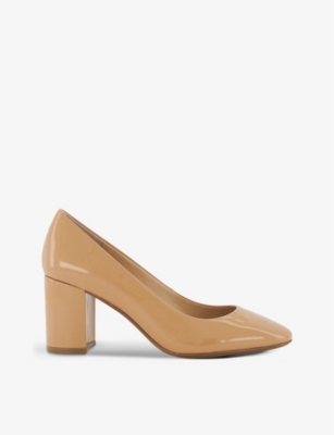 Dune Womens Camel-patent Border Patent Faux-leather Heeled Courts In Brown