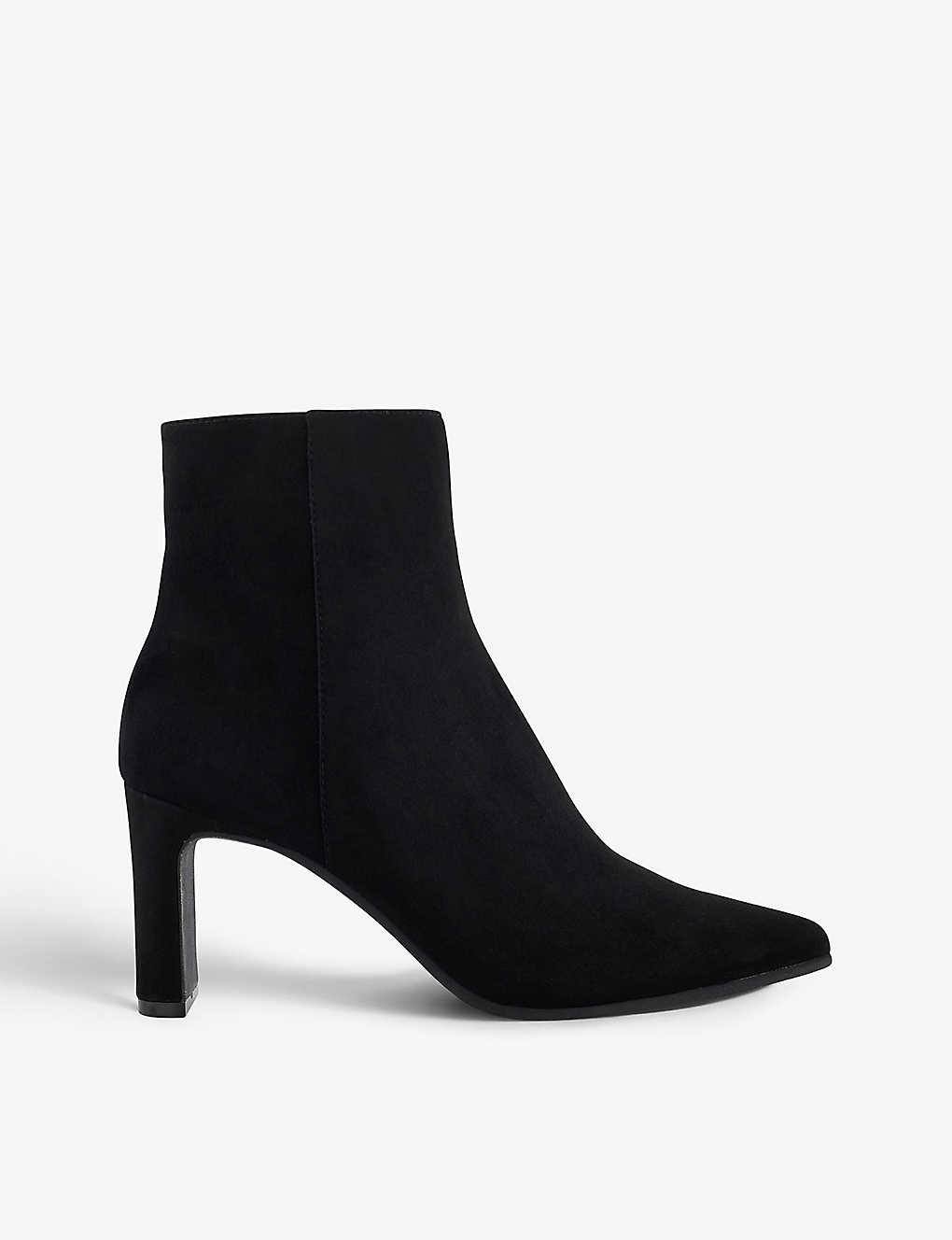 Dune Womens Black-suede Ottaly Tonal-stitch Suede Heeled Ankle Boots