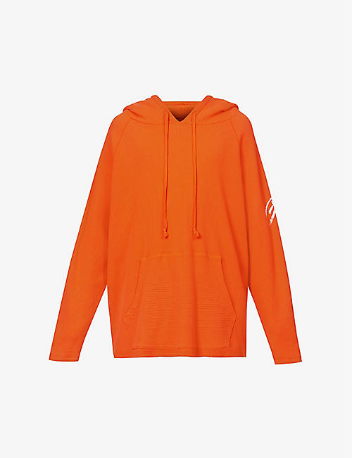 GREG LAUREN: Logo-print relaxed-fit waffle-textured stretch-cotton hoody