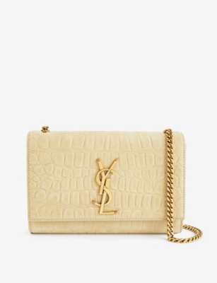 Saint Laurent Medium Monogram YSL Croc-Embossed Shoulder Bag