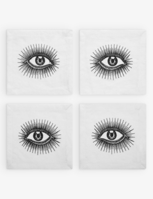 Jonathan Adler Eyes Linen Cocktail Napkins Set Of Four