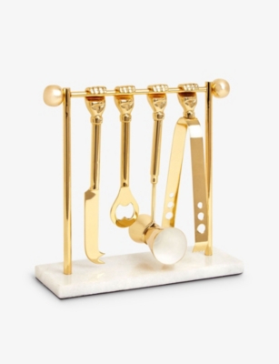 Shop Jonathan Adler Barbell Stainless-steel And Brass Barware Set