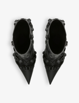 Shop Balenciaga Women's Black Cagole 90 Stud-embellished Leather Heeled Ankle Boots