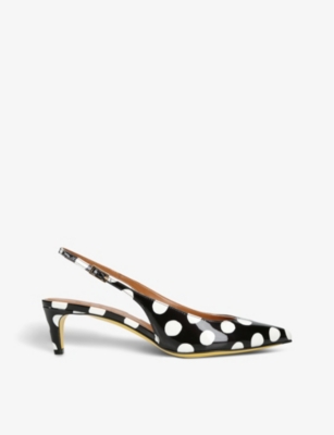 Marni Black Polka Dot Slingback In Blk/white
