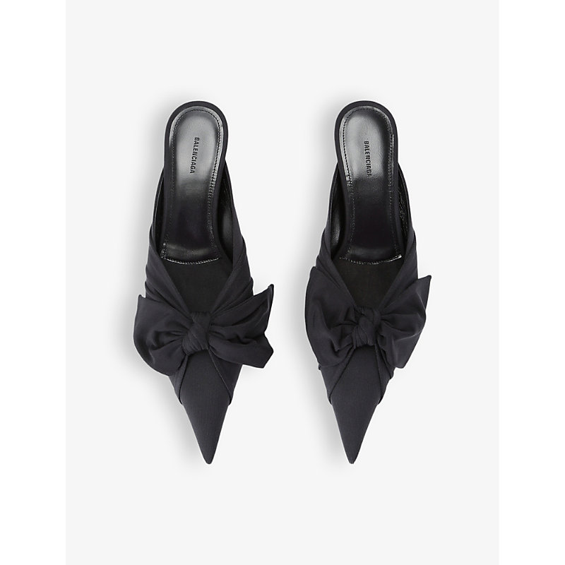 Shop Balenciaga Women's Black Knife Bow-embellished Cotton Mules