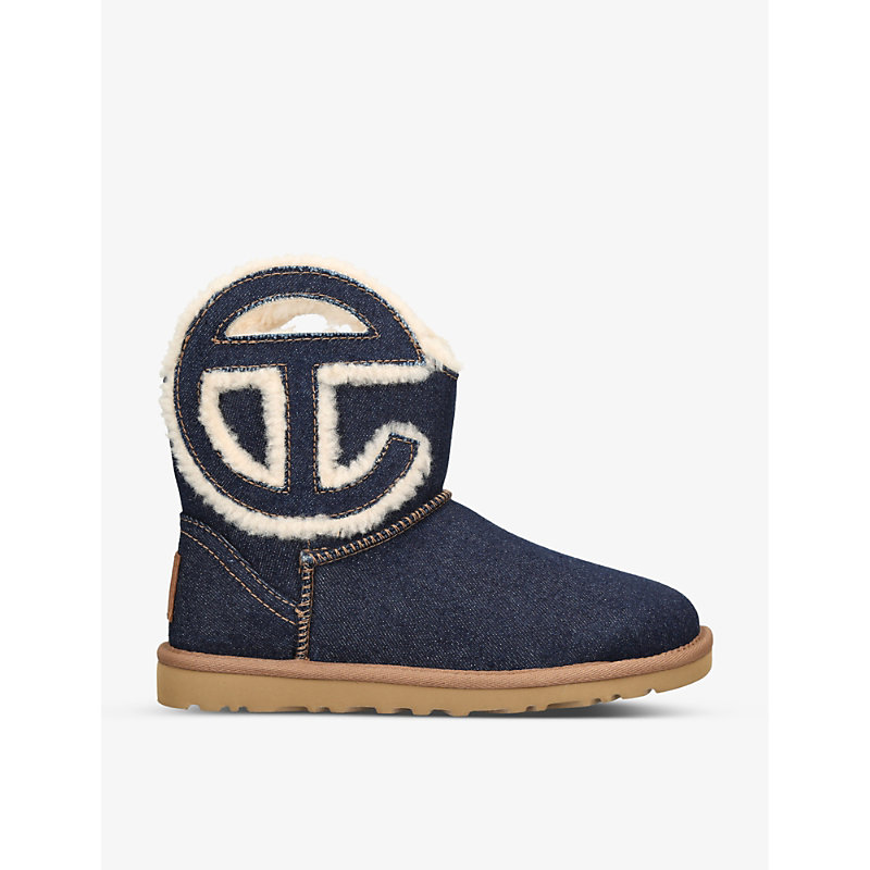 Ugg X Telfar Womens Blue Logo-embroidered Leather Ankle Boots