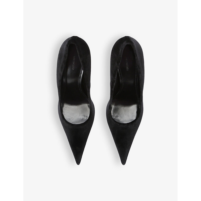 Shop Balenciaga Knife 110 Pointed-toe Velvet Courts In Black