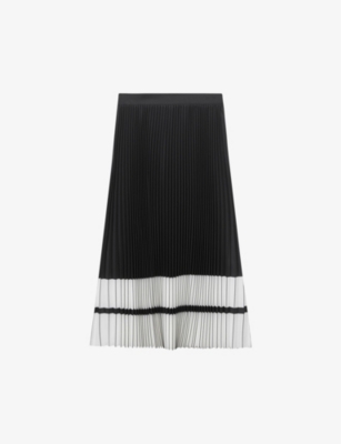 Shop Reiss Women's Black/white Marie Pleated Woven Midi Skirt In Monochrome