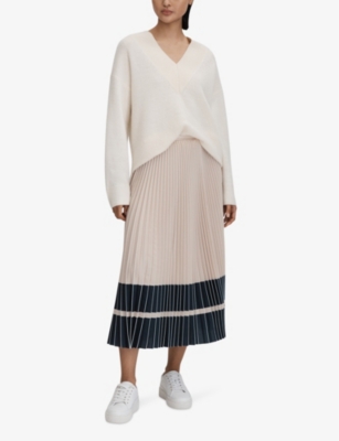 Shop Reiss Women's Nude/navy Marie Pleated Woven Midi Skirt