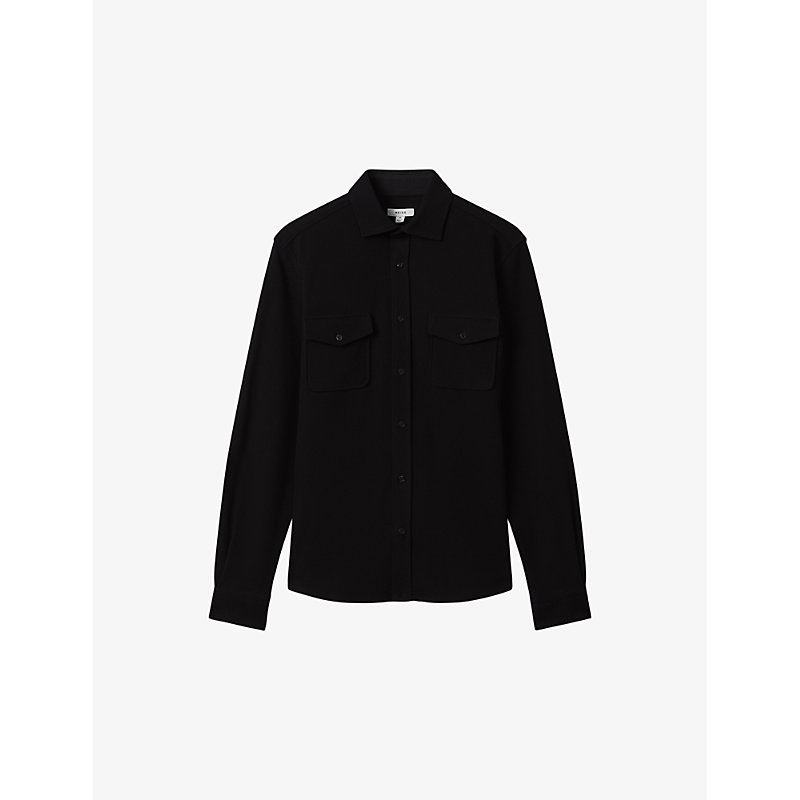 Shop Reiss Men's Black Ragan Slim-fit Long-sleeve Cotton-jersey Shirt