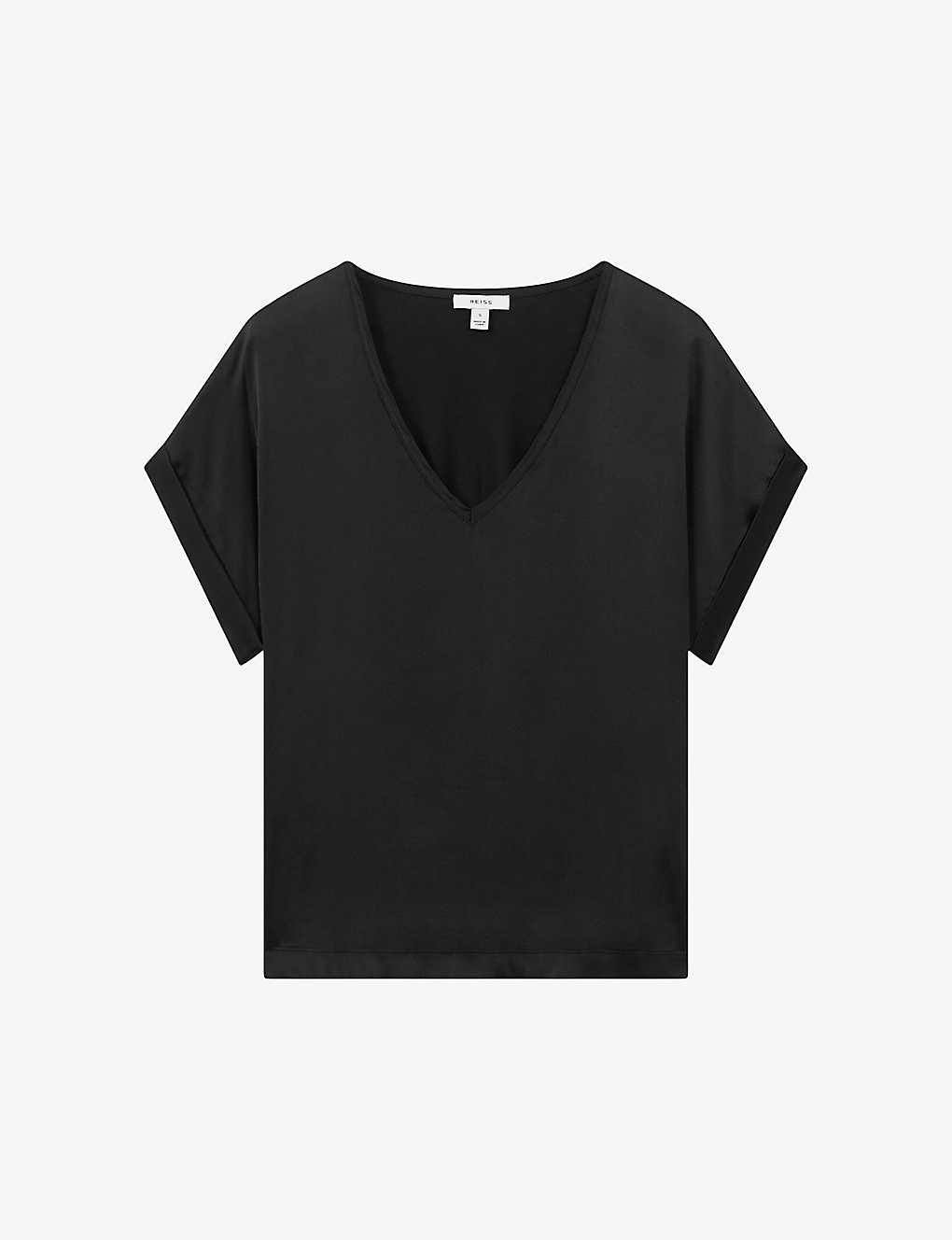 Shop Reiss Natalia V-neck Stretch Silk Top In Black