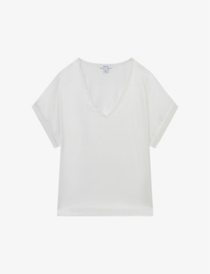 Reiss Womens Ivory Natalia V-neck Stretch Silk Top In White