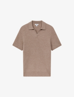 Reiss Mens Camel Mortimer Ribbed Wool Polo Shirt In Brown