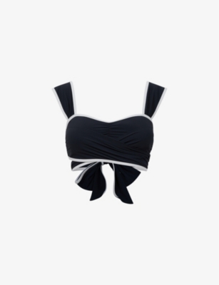 Reiss Navy/white Wrap Design Sweetheart Bikini Top In Navy/white