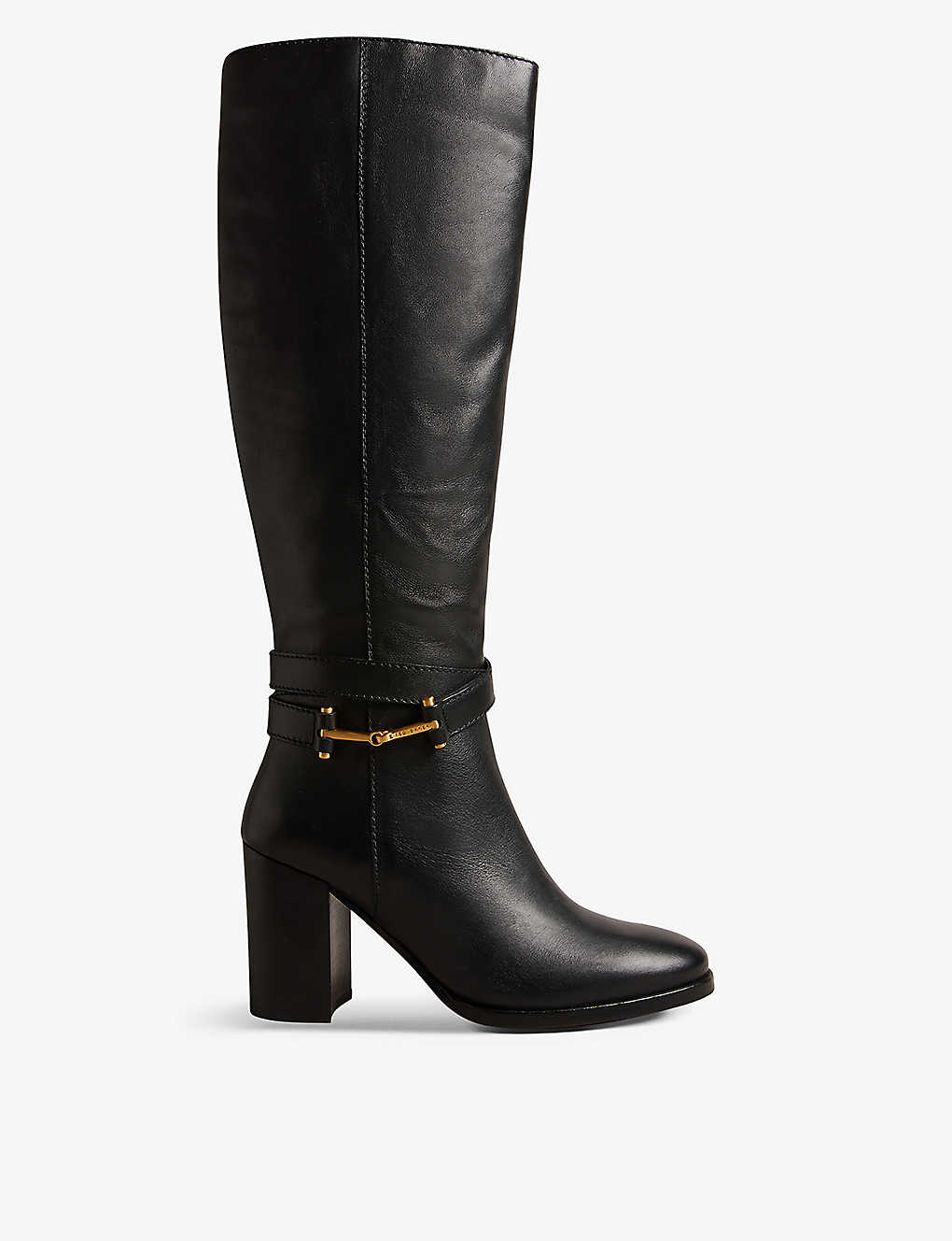 TED BAKER TED BAKER WOMENS BLACK ARYNA HARDWARE-EMBELLISHED LEATHER HEELED KNEE-HIGH BOOTS