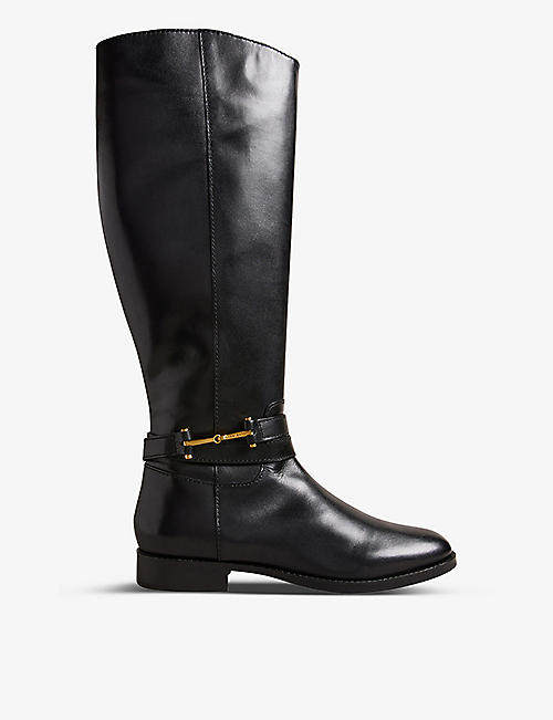 TED BAKER: Rydier hardware-embellished leather heeled knee-high boots